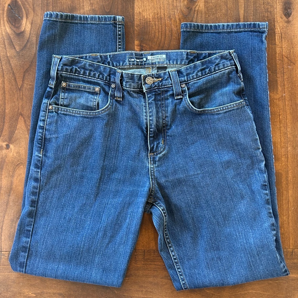 Carhartt Straight Fit Jeans Mens 32x32 Blue Denim Workwear Classic 5 Pocket - Picture 3 of 5